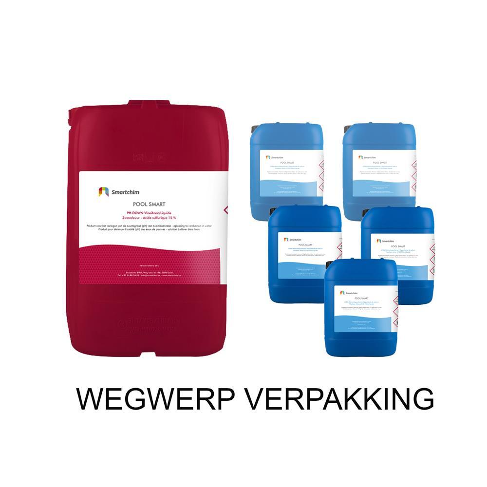 Pakket 1 bidon pH- 37%  en 5 bidons Vloeibaar Chloor